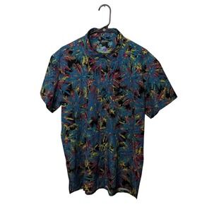 Retro Rifle Shirt Mens XL Blue Pink Supersonic Palm Floral Hawaiian Performance